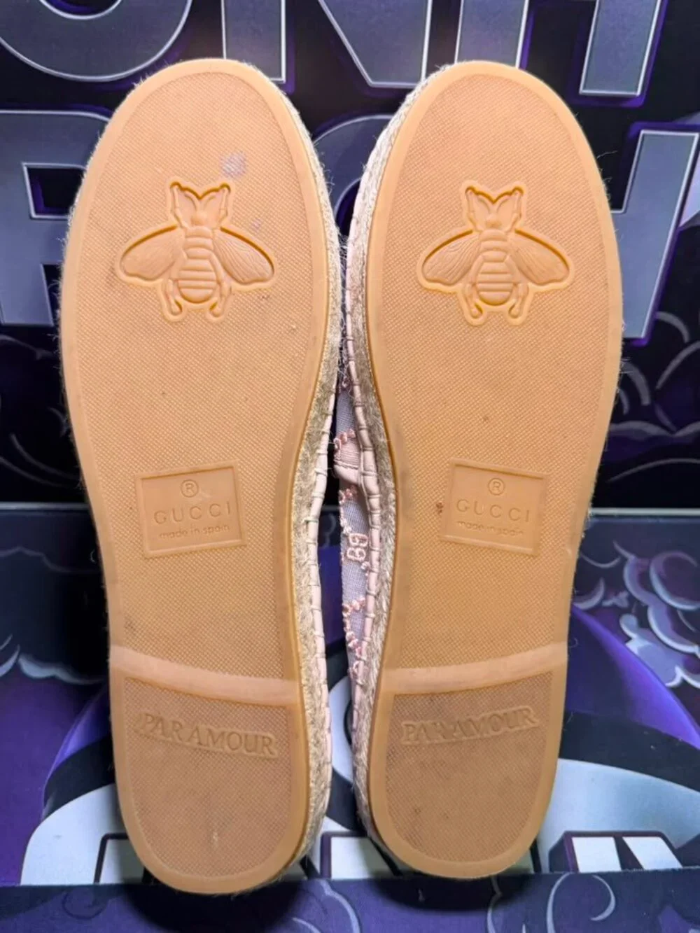 Pink Mesh Monogram Embroidered Espadrille Slip On Flats Womens Size 9